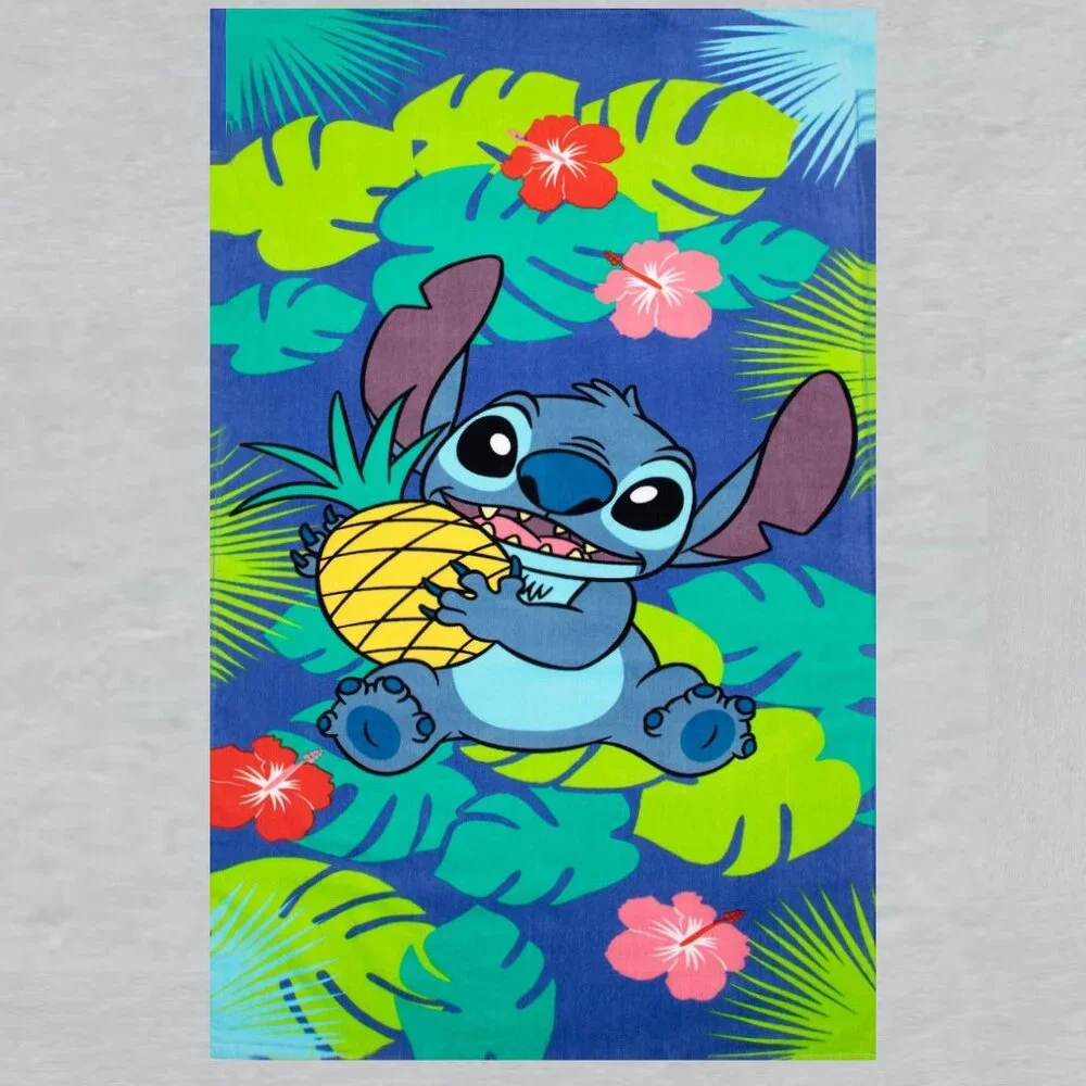 Stitch Tropical Bliss Kids Beach Towel measures 28 x 58 inches